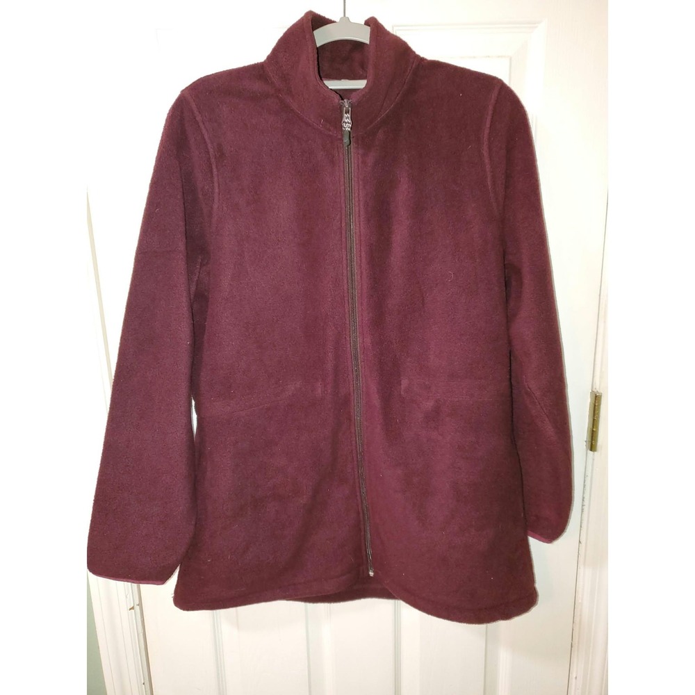 Woolrich Womens Large Burgundy Fleece Jacket Full Zip Mock Neck Pockets Outdoor